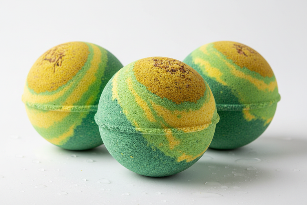 Bath bomb, set of 3, similar to existing picture in this group, colored green and yellow